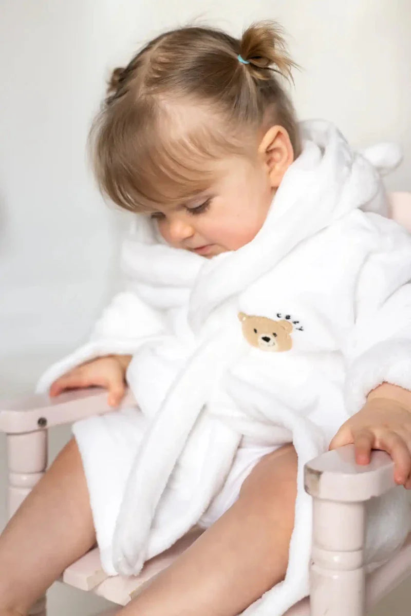 COZY Bear Hooded Dressing Gown Bear Ears - White