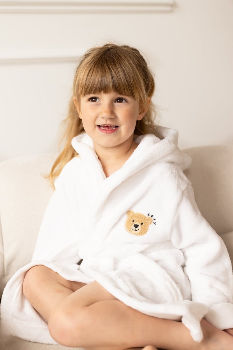 COZY Bear Hooded Dressing Gown Bear Ears - White