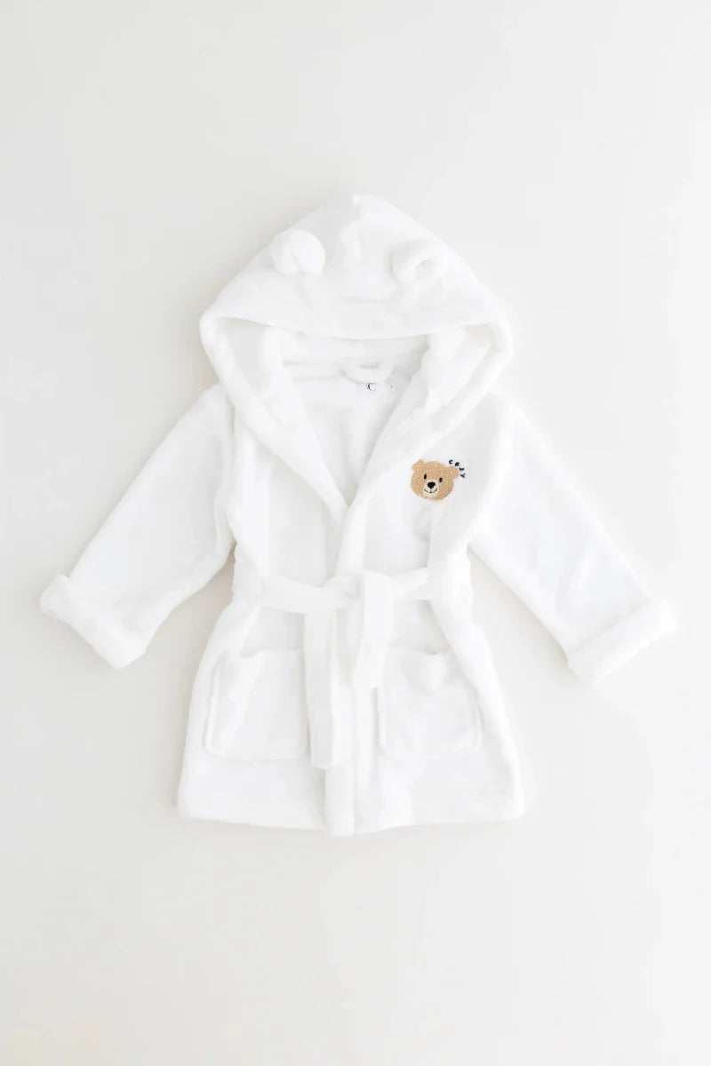 COZY Bear Hooded Dressing Gown Bear Ears - White