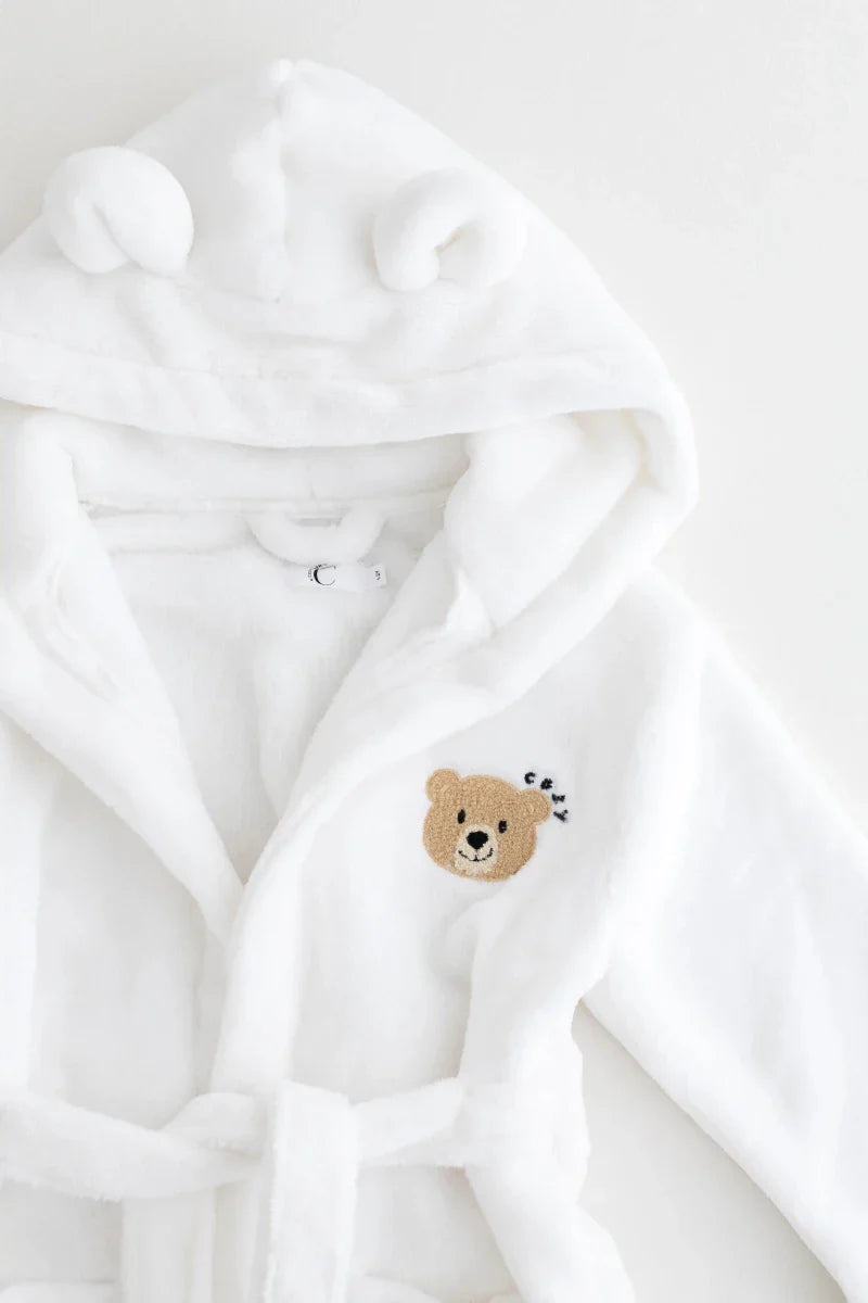 COZY Bear Hooded Dressing Gown Bear Ears - White
