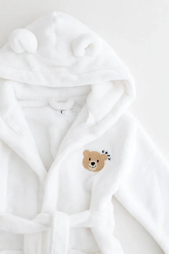 COZY Bear Hooded Dressing Gown Bear Ears - White