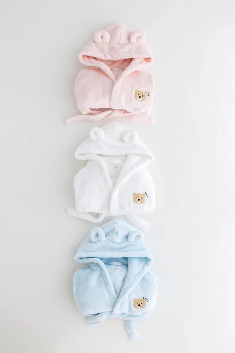COZY Bear Hooded Dressing Gown Bear Ears - White