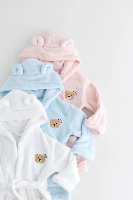 COZY Bear Hooded Dressing Gown Bear Ears - White