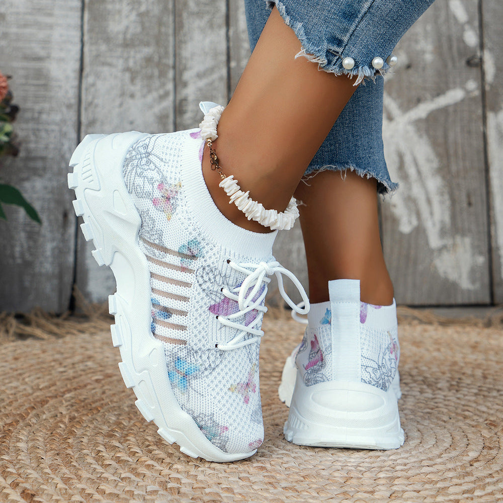 Women's Butterfly Print Mesh Running Shoes – Breathable Flat Sneakers