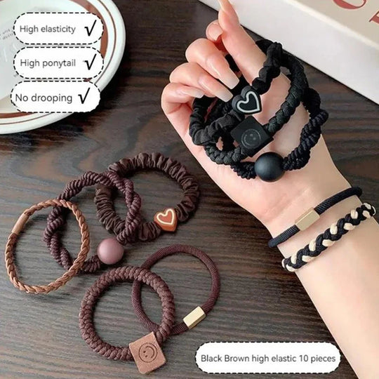 10-Piece Women’s Elastic Hair Ring Set – Soft No-Snag Bands
