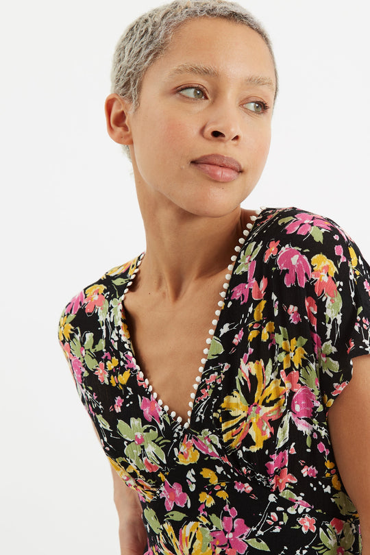 Unity Flower Burst V-Neck Midi Dress