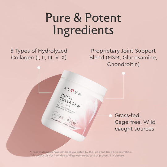 Alaya Multi Collagen Powder – Supports Hair, Skin, Nails &amp; Bone Health | 5 Types Collagen Peptides (20 Servings)