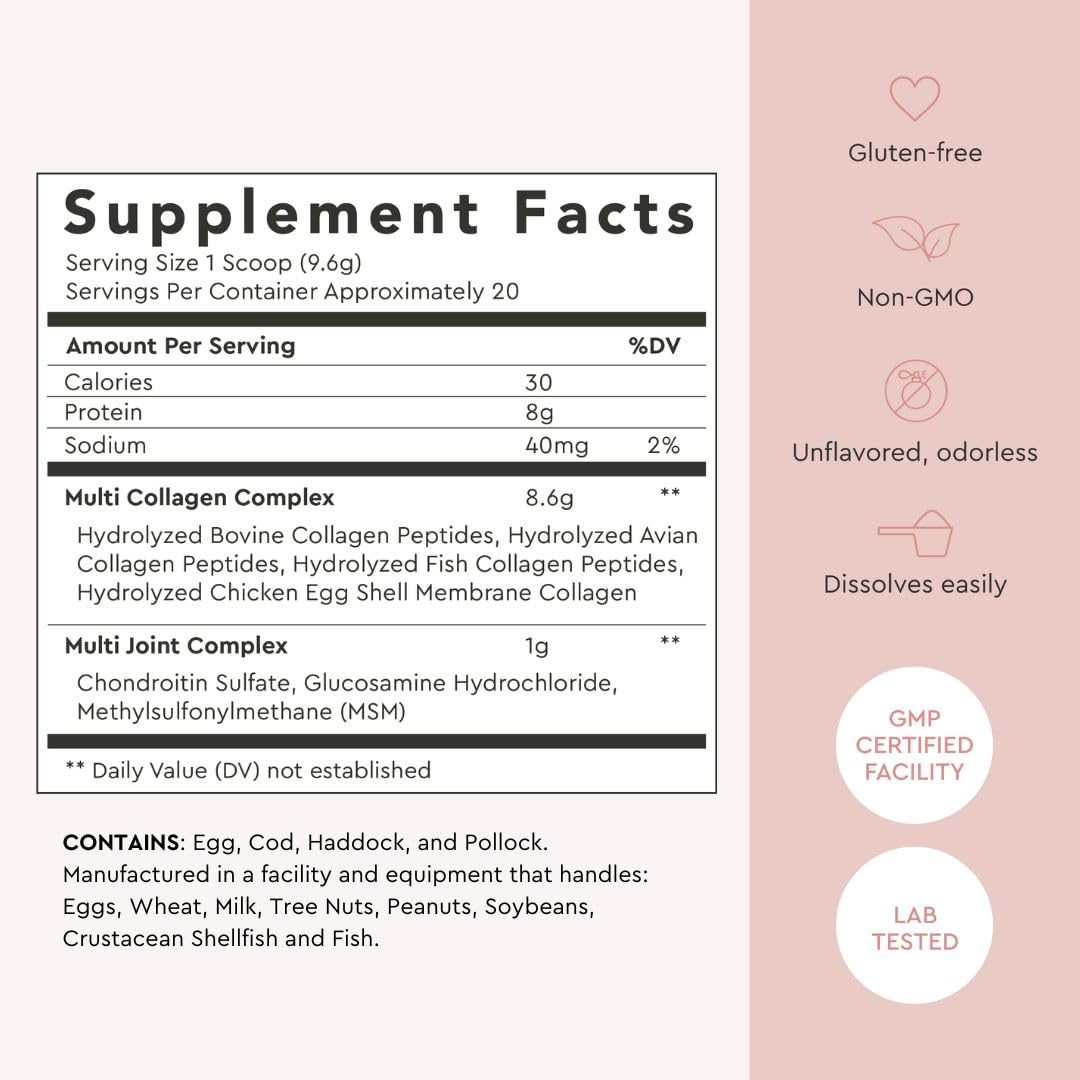 Alaya Multi Collagen Powder – Supports Hair, Skin, Nails &amp; Bone Health | 5 Types Collagen Peptides (20 Servings)