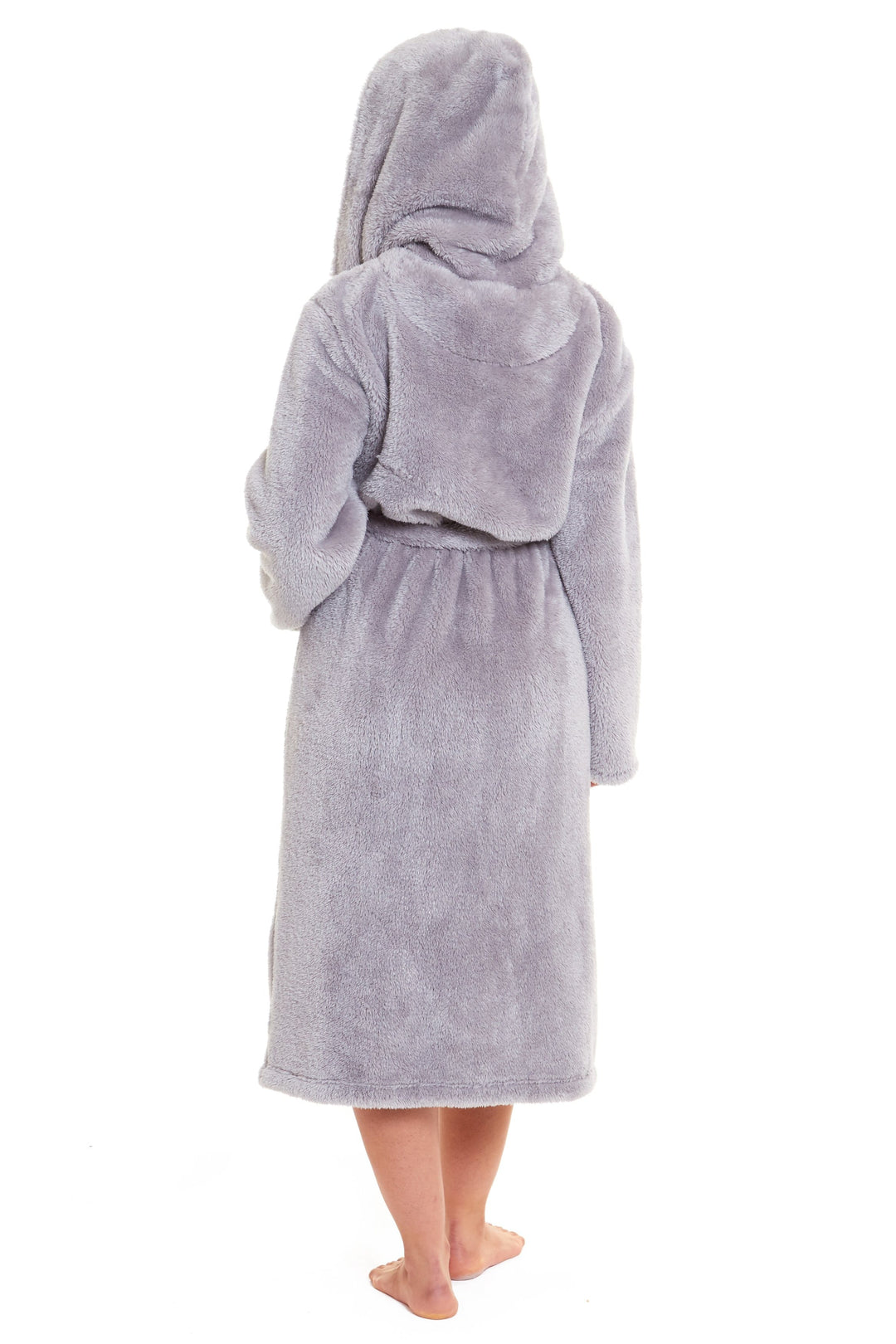 OLIVIA ROCCO Hooded Robe Women Grey Velvet Touch Fleece Luxuriously Soft Durable