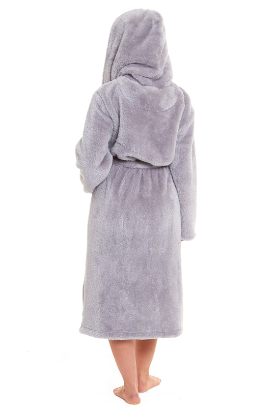 OLIVIA ROCCO Hooded Robe Women Grey Velvet Touch Fleece Luxuriously Soft Durable