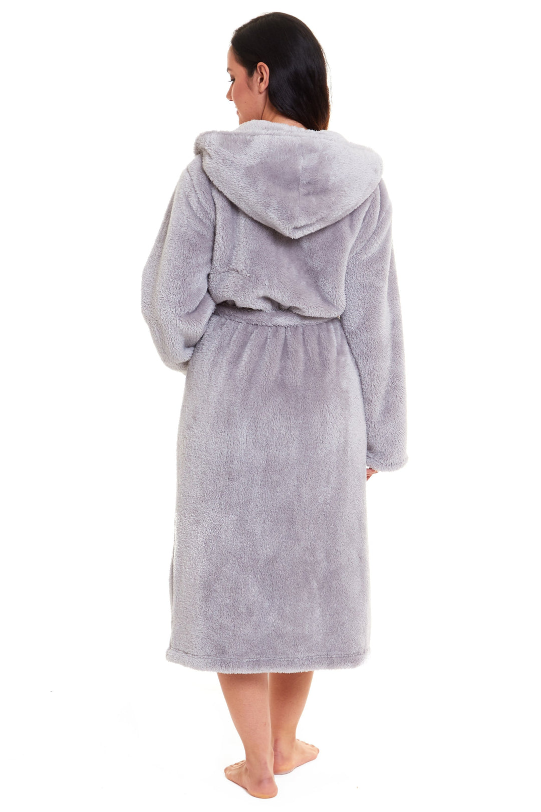 OLIVIA ROCCO Hooded Robe Women Grey Velvet Touch Fleece Luxuriously Soft Durable