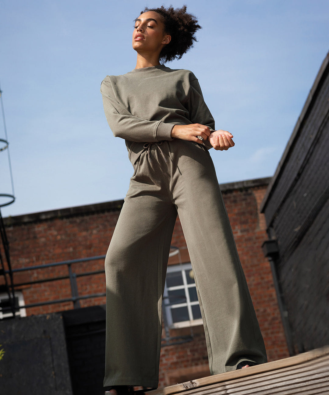 Regenerated Cotton Wide Leg Joggers: Womens